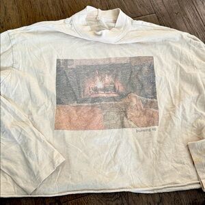 Aerie Women's small Vintage Burning Up Fireplace Tan T Shirt Cropped